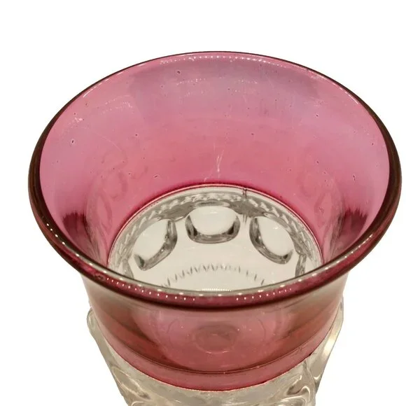 4 King's Crown Vintage Cranberry Flashed Band Thumbprint Footed Water Go… - Picture 4 of 5
